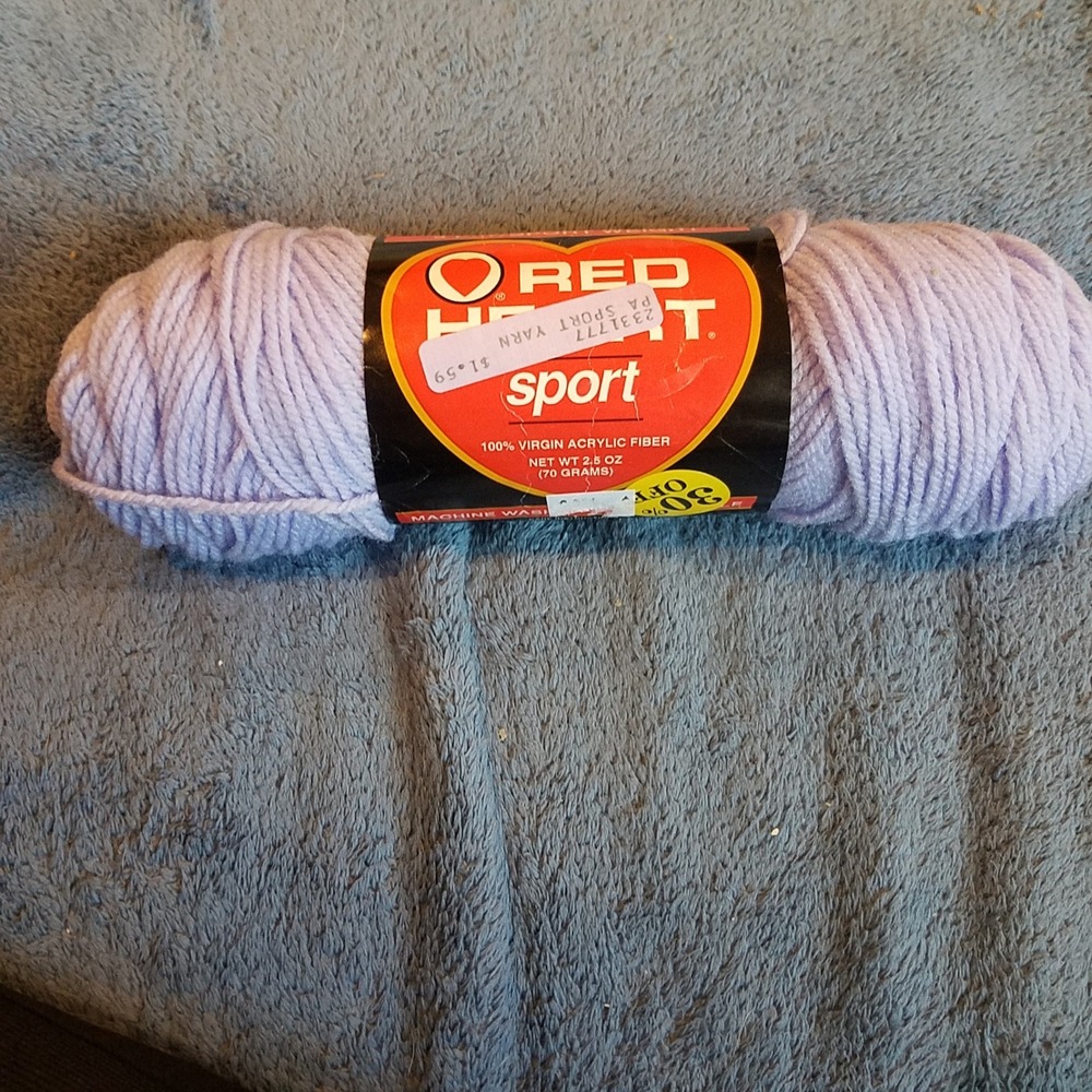 Red Heart Sport Yarn 2.5oz Lilac Purple New 3Ply Acrylic Sport Weight Skein vntg